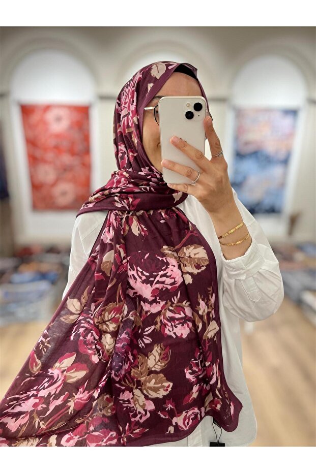 Nera Patterned Shawl - Plum - 5