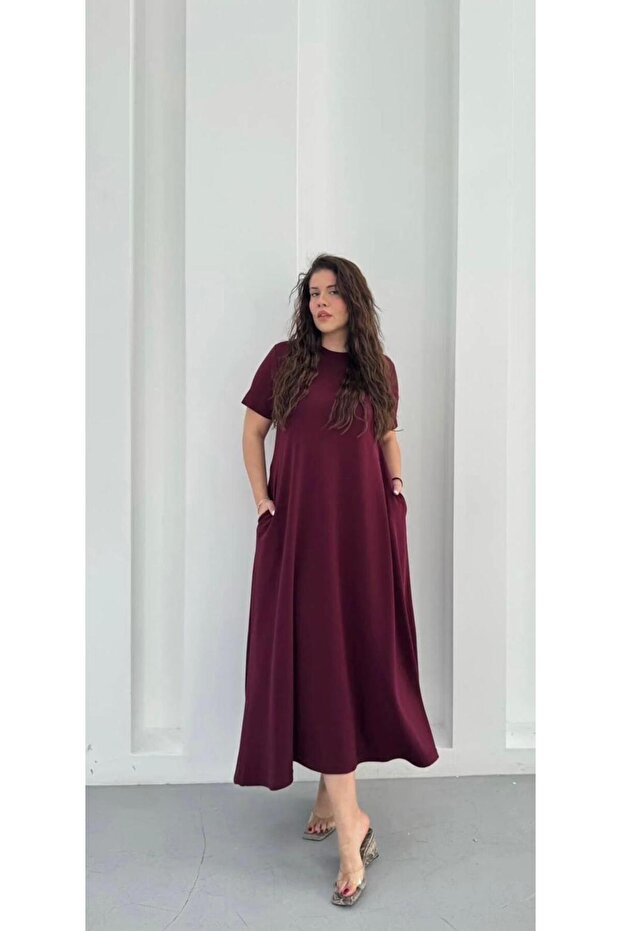 Women's Crew Neck Flowy Modal Combed Cotton Long Dress