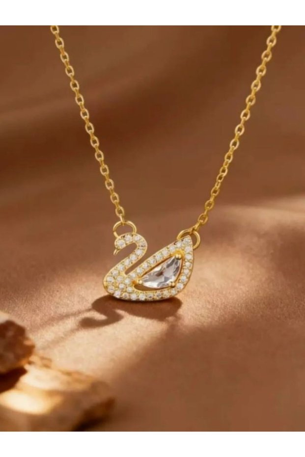 Steel Stone-Set Swan Zircon Stone Gold Silver Pink Necklace | Summer Necklace with Gift Box