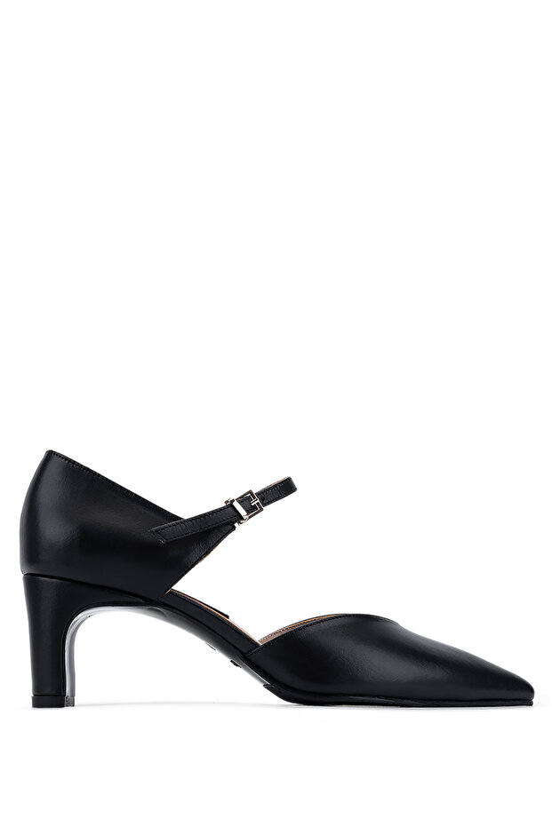 Women's Genuine Leather Black Heeled Shoes