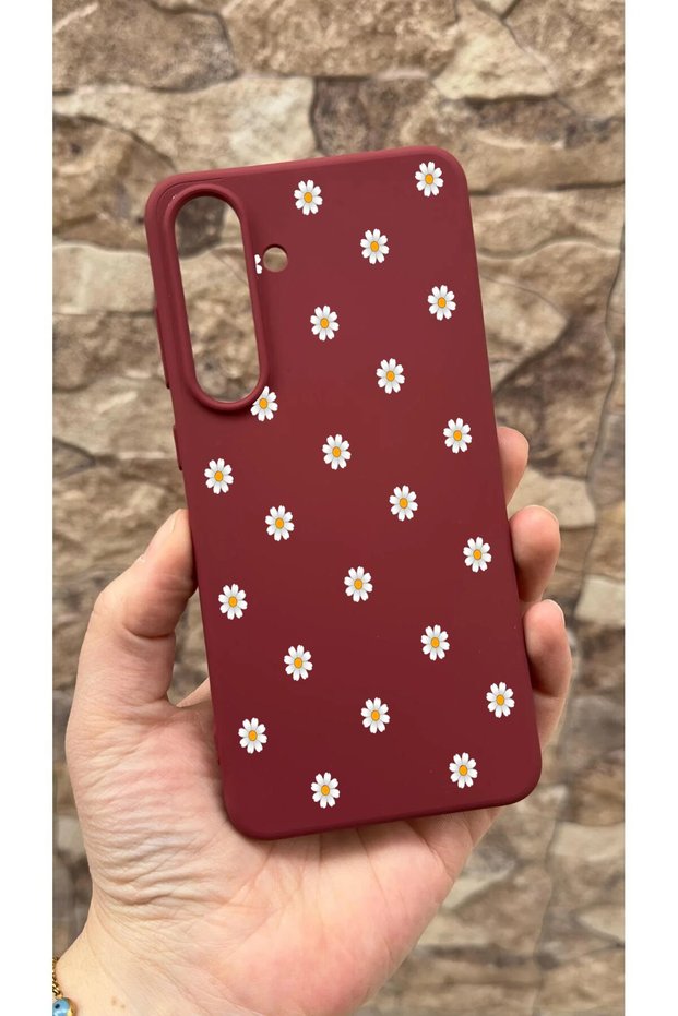 Samsung Galaxy S25 Fe Compatible White Daisy Patterned Silicone Shock Absorbing Classic Protective Rubber Case