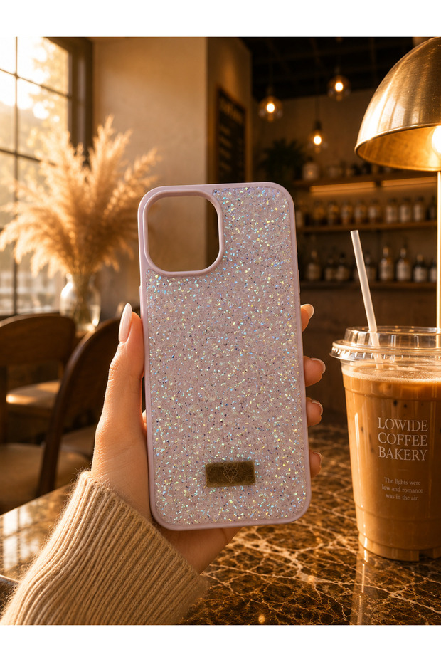 iPhone 14 Pro Max Compatible Velvet Diamond Design Shiny Diamond Silicone Case with Stones Inside