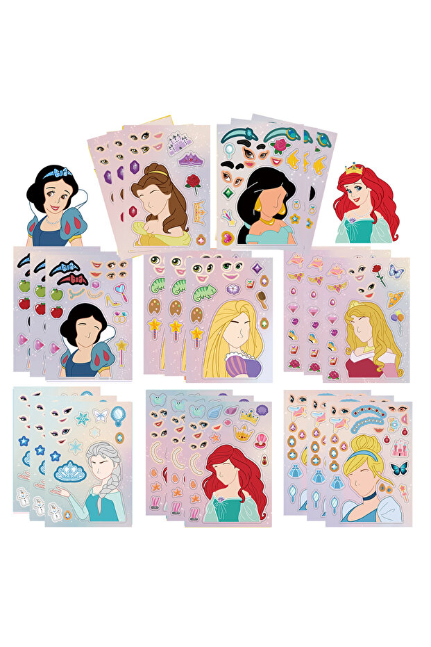 16Sheets 8/16Sheets Disney Princess Children DIY Puzzle Stickers Game Make-a-Face Assemble Jigsaw De