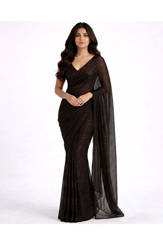 Nool Ember Chiffon Saree with Complimentary Handpicked Blouse Material