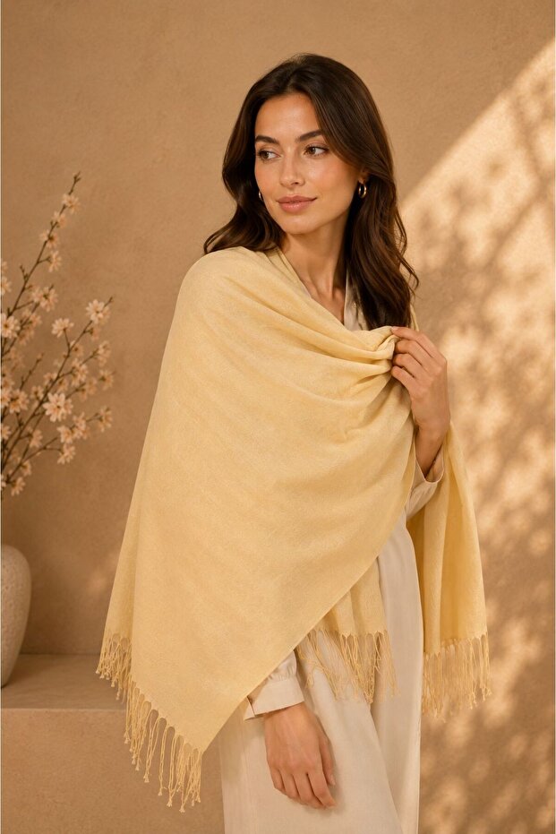 Women's Multi-Use 4 Season Tasseled Viscose Jamawar Pashmina Shawl 180X70