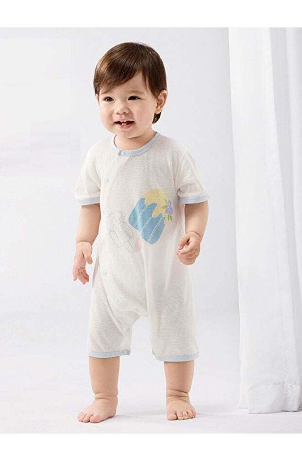 Unisex Baby Comfortable Organic Cotton Gauze Long Sleeves straight-front jumpsuit
