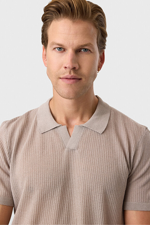 Regular fit buttonless mink polo collar knitwear