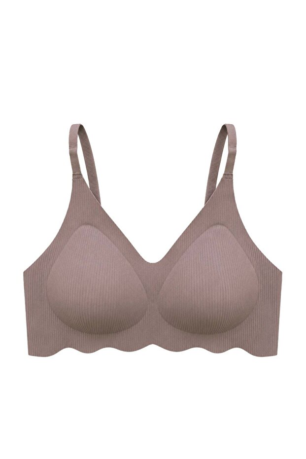 Seamless Bra - Elara | Brown Laser Cut Wire Free Thin Wick Textured Seamless Women's Bra