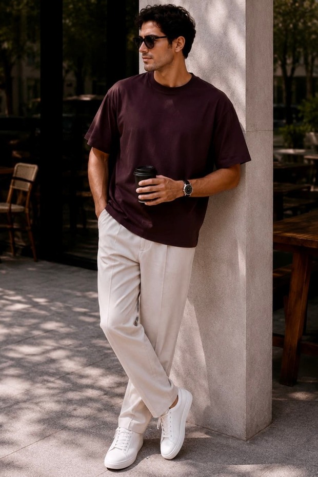 Men's Oversize Basic Crew Neck Cotton T-Shirt My3535 - 1