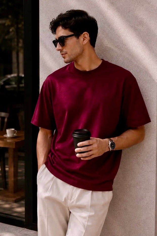 Men's Oversize Basic Crew Neck Cotton T-Shirt My3535 - 3