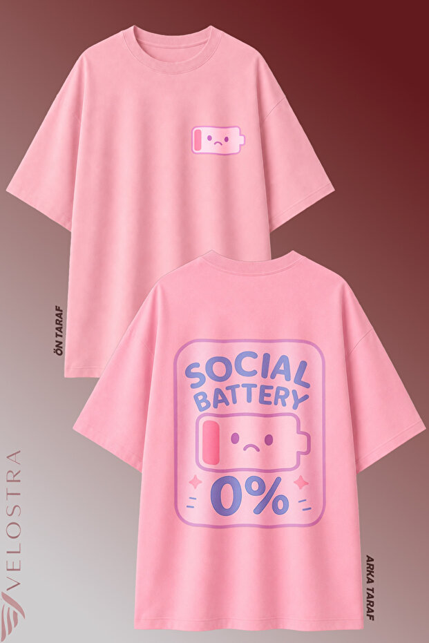 Unisex Cute Battery Printed Oversize Crew Neck Cotton Daily Use Combed Cotton T-Shirt