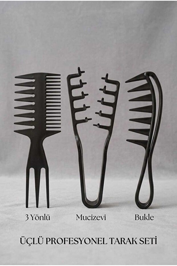 Professional Black Three-Way & Curl & Miraculous Wavy Hair Wax Comb Set of 3