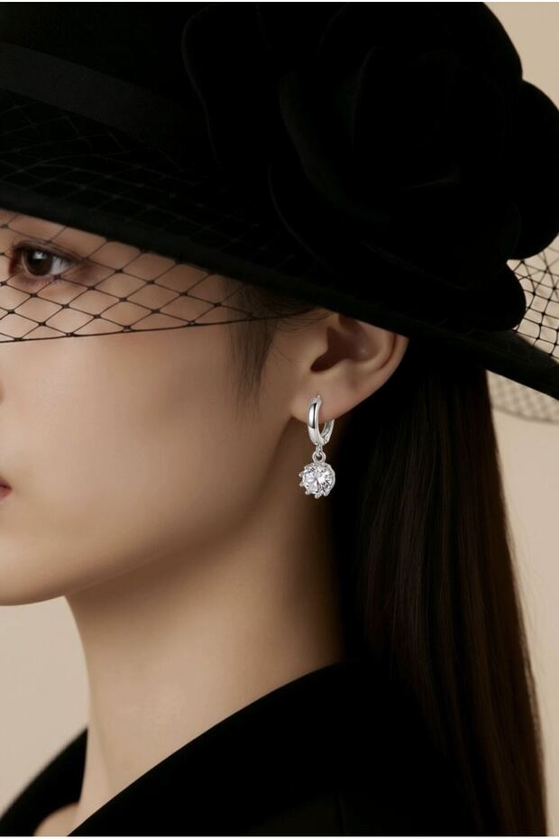 Figured Silver Color Zircon Stone Earrings