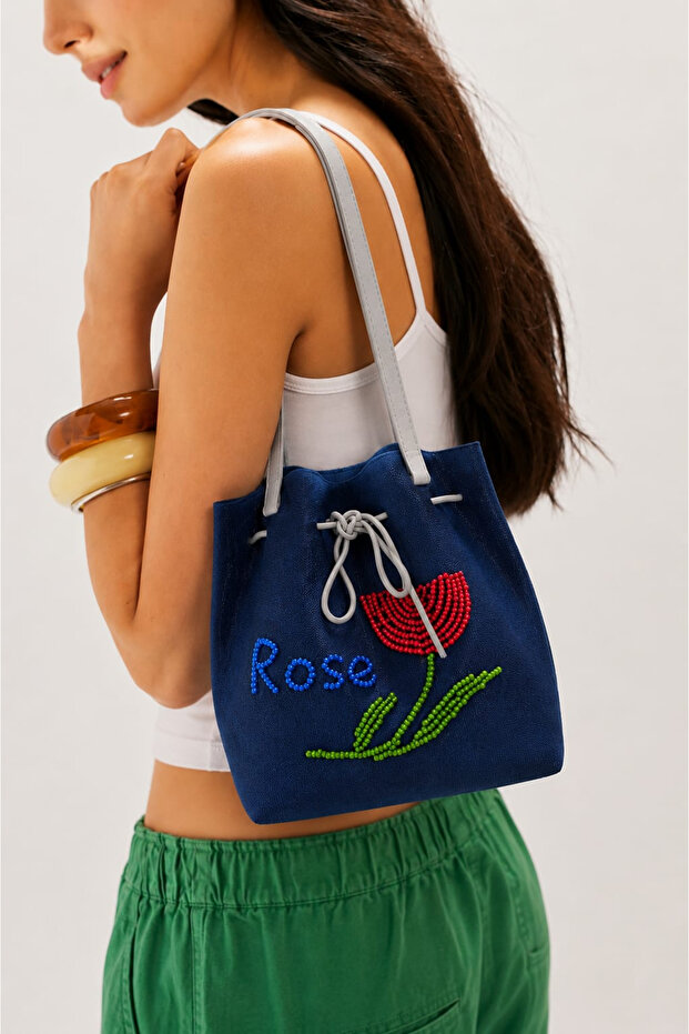 Rose El Beaded Knitwear Bucket Bag