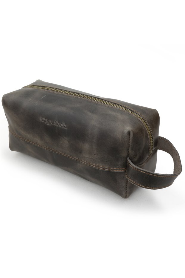 6031 Mink Genuine Real Leather Travel Shaving and Makeup Cosmetic Bag Water Resistant Handmade