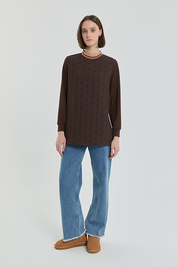 Thin Quilted Ribbed Tunic - Brown - 3