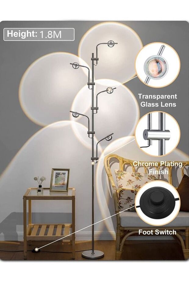 Sunset Projection Floor Lamp, 4000K Neutral White with RGB Filters & Foot Switch