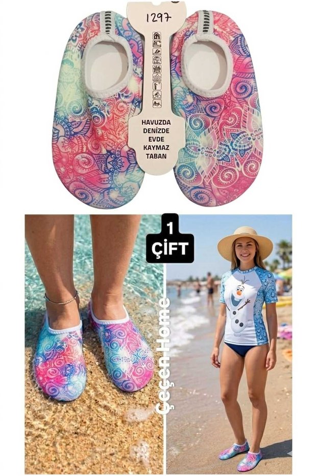 Women's Non-Slip Sole Sea Shoes, Patterned Women's Sea Shoes, Beach Shoes, in the Pool-Sea-At Home! Home Footwear, Cloth House Shoes