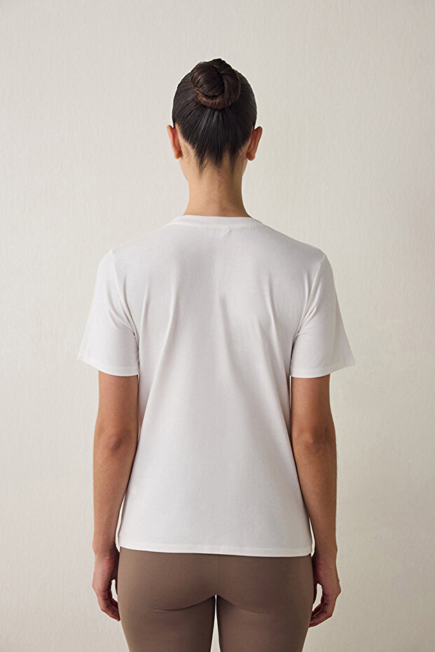 Women's Cotton Casual Basic Regular Fit T-shirt - Off White - 5