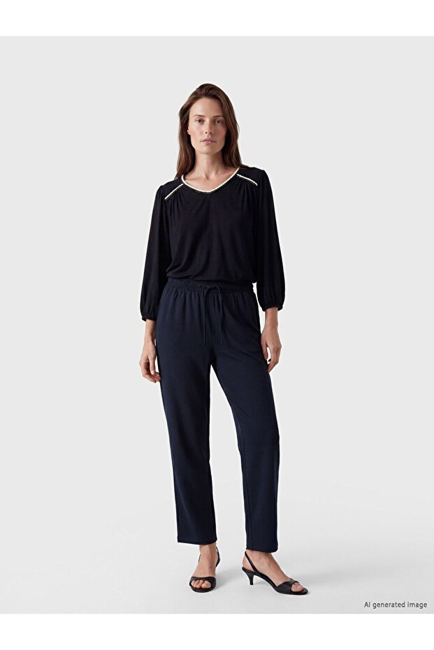 Lcw Grace Elastic Waist Linen Blend Women's Trousers
