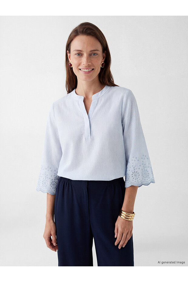 Original Striped Blouse with Open Collar
