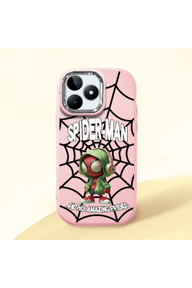 Realme C53 Compatible Case Camera Protector Pink Silicone Couple Phone Case Spiderman Patterned