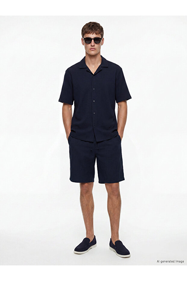 Regular Fit Resort Collar Men's Textured Shirt