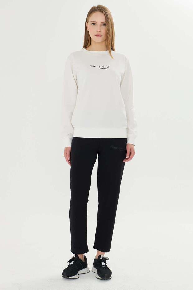Women's Cotton Crew Neck Printed Tracksuit Set Black 8511-S