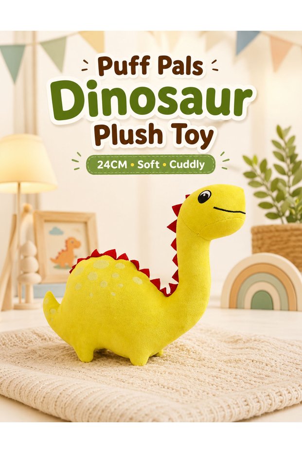Dinosaur Plush Toy 24CM Soft Stuffed Dinosaur Plushie Cute Yellow Dino Doll PP Cotton Filled Cuddly Animal Toy for Kids Bedtime Companion Nursery Room Decor Birthday Gift Boys Girls