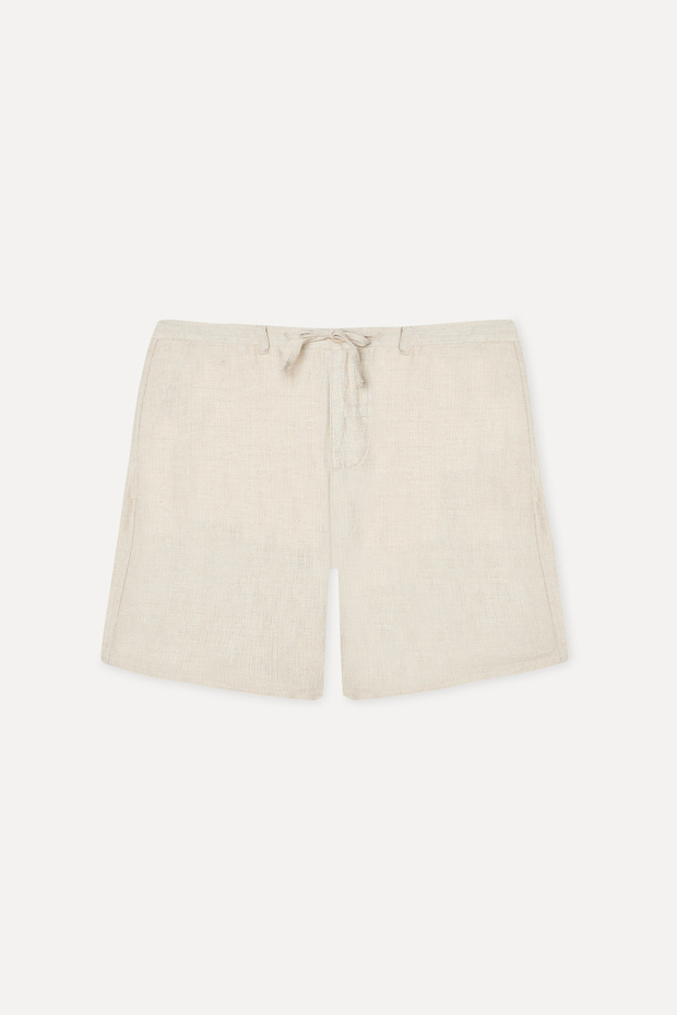 Men's Beige Color Straight Fit Linen Blend Shorts