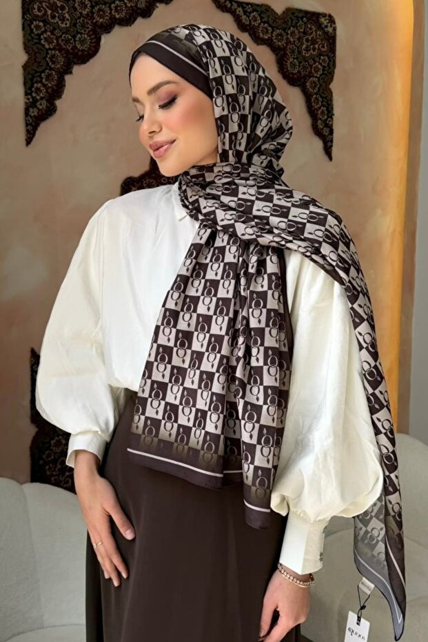 Brown Monogram Patterned Soft Shawl