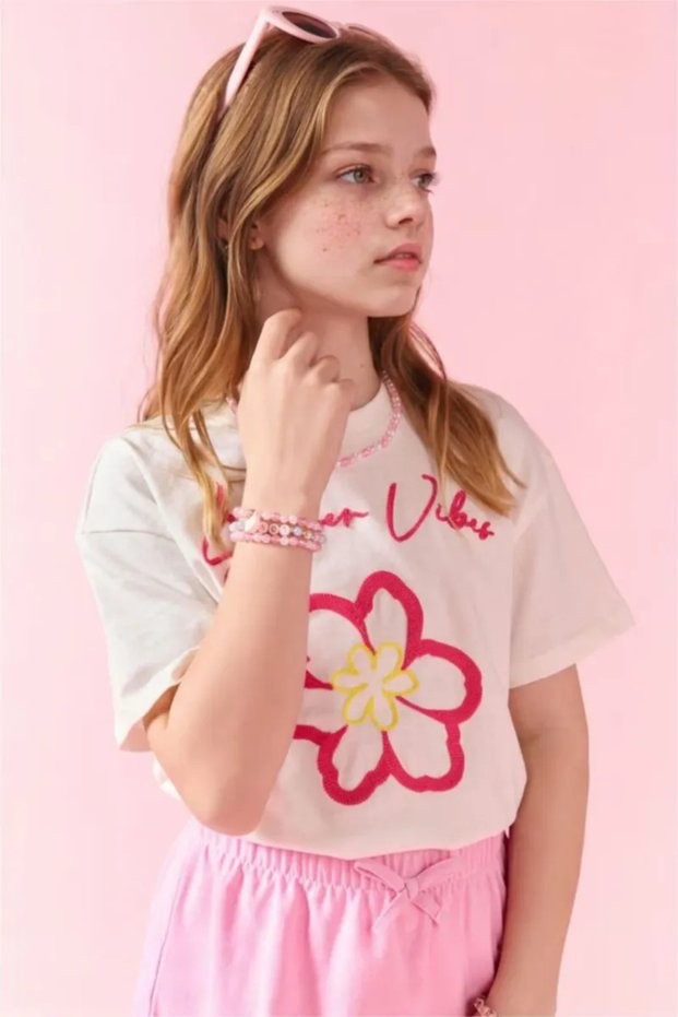 100% Cotton Crew Neck Floral Short Sleeve T-Shirt Girls H6155A826Hs