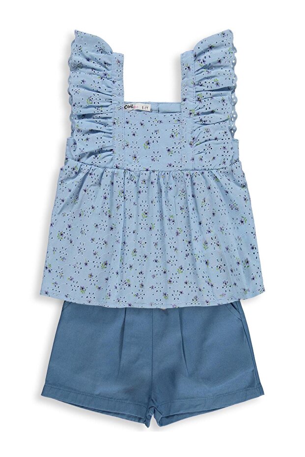 Floral Printed Set for 6-9 Years Old - Blue