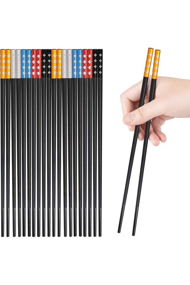 10 Pairs Fiberglass Chopsticks, Non-Slip Chopsticks, Dishwasher Safe for Chinese style Japanese Food Cooking Chopstick (9.5 inch Five colors)