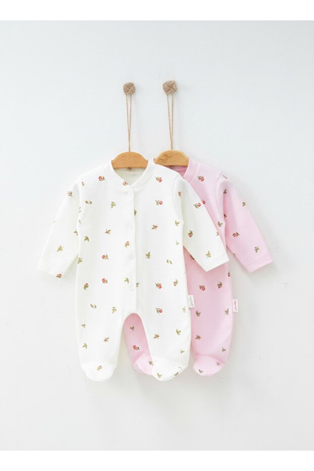 2-Piece Baby Girl Romper Set with Booties 1-6-9 Months Floral Patterned Cotton Romper
