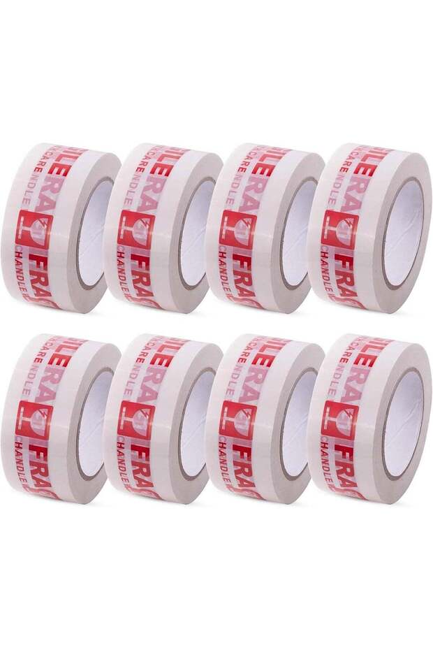 Fragile Handle with Care Packing Tape, 50 Yards Length, 2 Inch Width, White (Pack of 8)