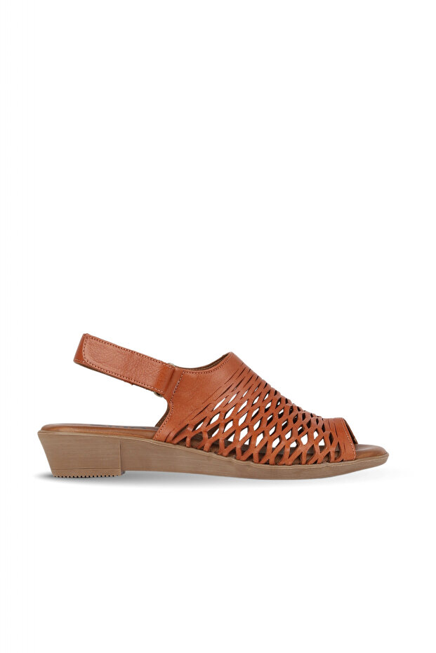 Tan Dark Leather Women's Wedge Heeled Sandals