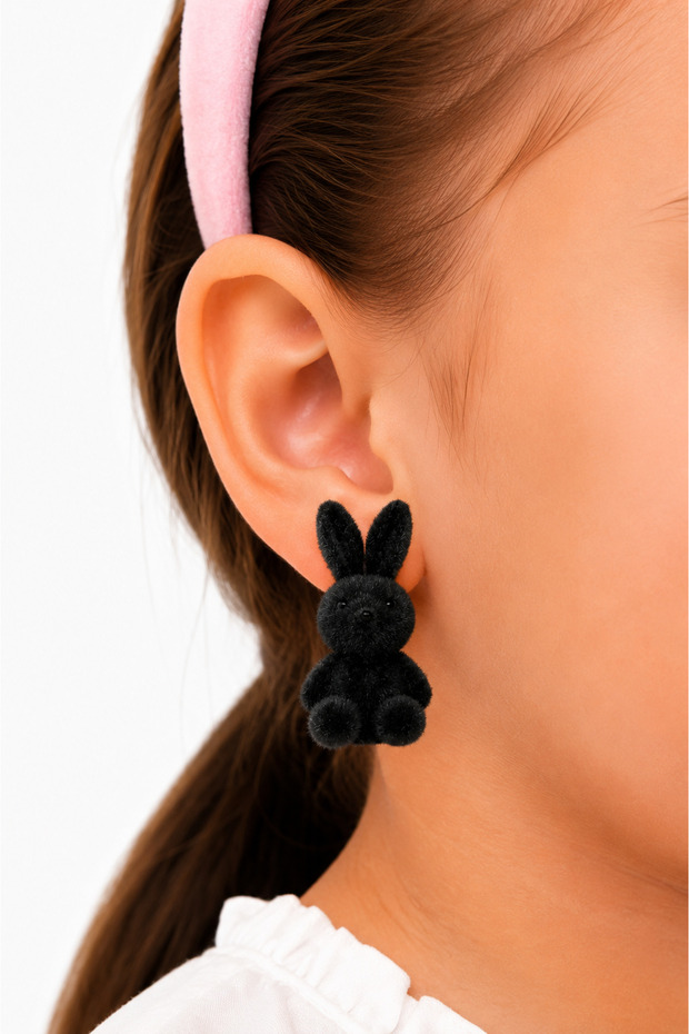 Pink Rabbit Earrings Plush-Looking Cute Figured Earrings