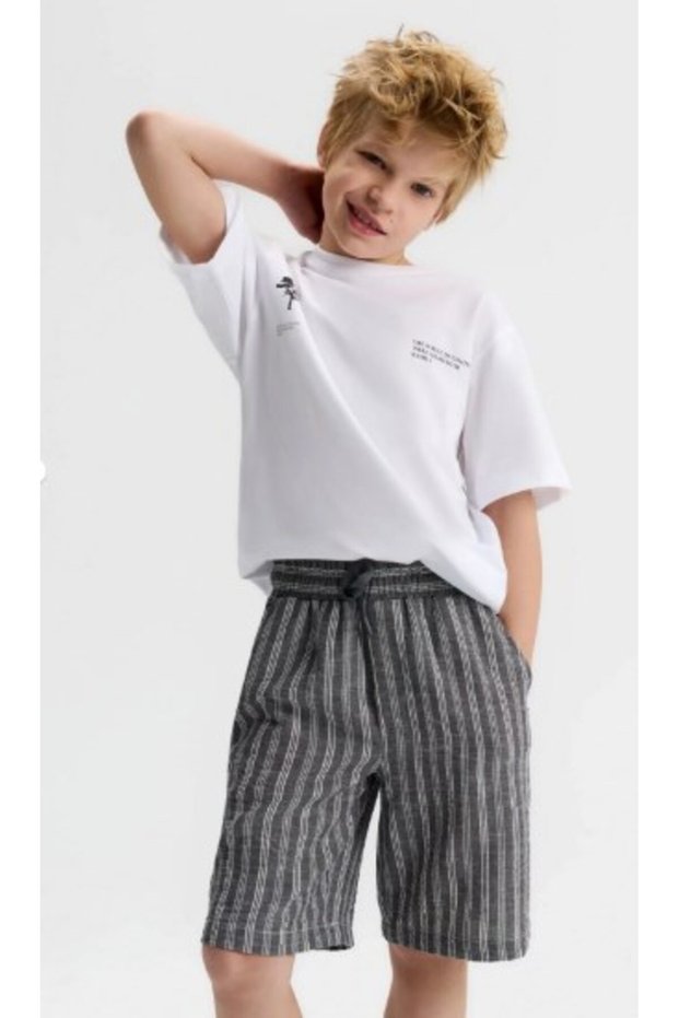 Nk Boy's Cotton Striped Elastic Waist Comfortable Fit Boys Shorts 8-14 Years Gray