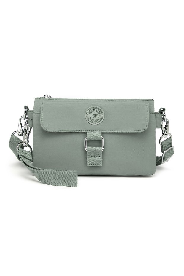 Daily Small Size Waterproof Crinkle Fabric Women's Phone and Messenger Bag Green