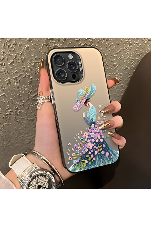 iPhone 16 Pro Compatible Silicone Edge Hard Back Case Couple Phone Case Beautiful Girl Patterned