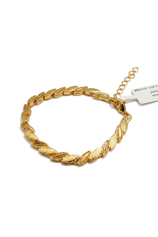 Gold-Tone Leaf Link Bracelet for Women, Textured and Openwork Leaf Design with Adjustable Chain Closure