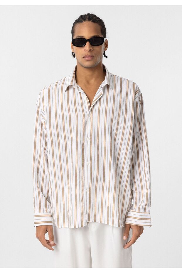 Striped long sleeve oversize linen shirt