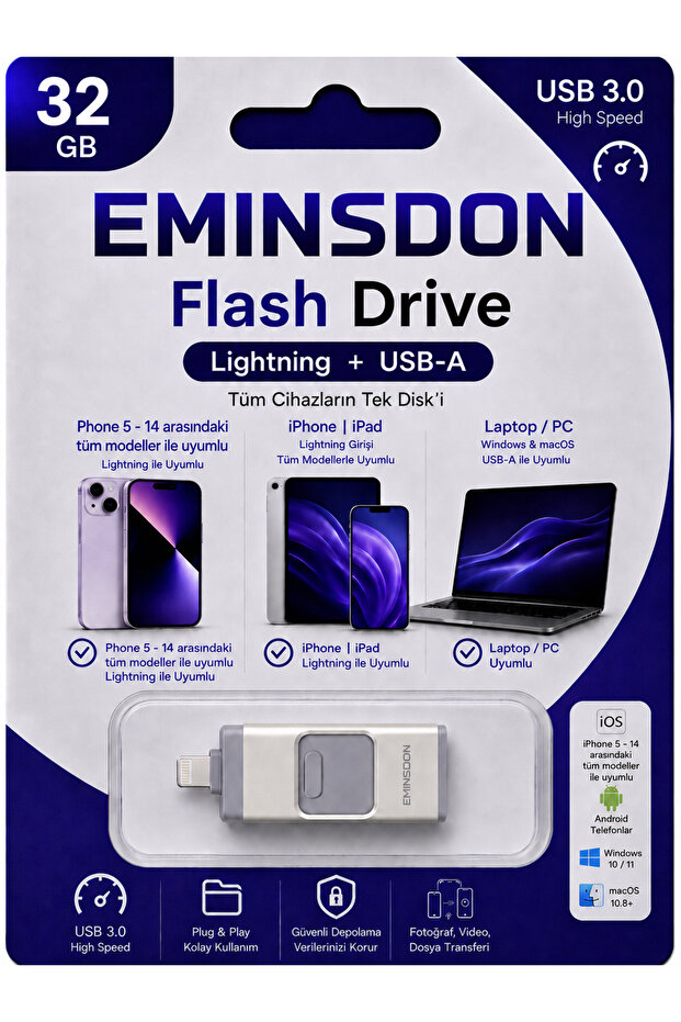 32Gb Flash Memory Lightning USB Otg Compatible with iPhone 5-14 Models and Ios Compatible Computers