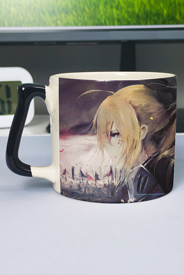 Fate Anime Printed Ceramic Luxury Mug (1 Piece) Custom Black Handle Wave Handle V5D