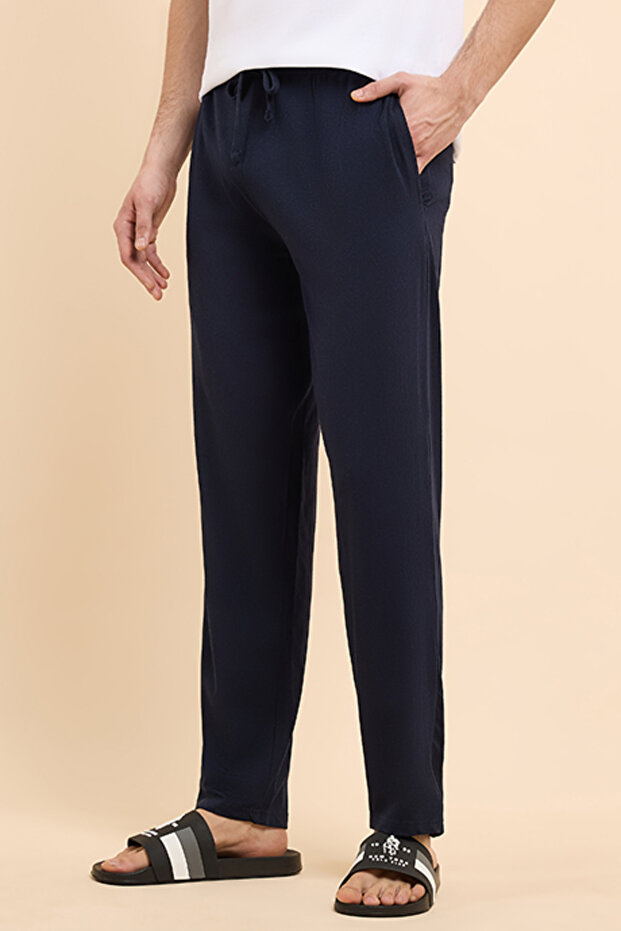 Solid Lounge Pants with Drawstring Waist - 3