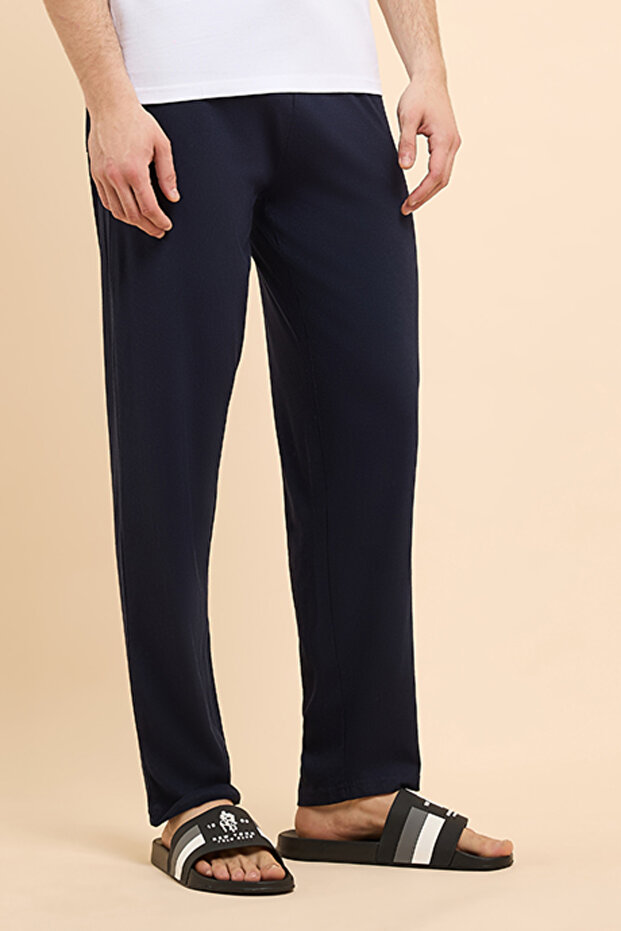 Solid Lounge Pants with Drawstring Waist - 4