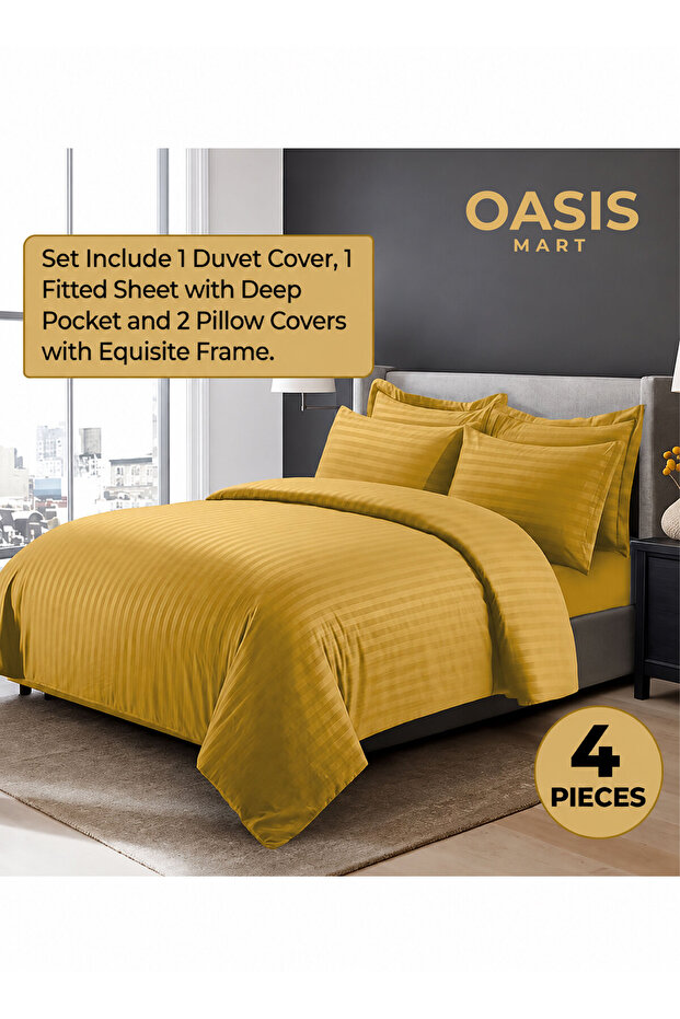 4-Piece Luxury King Size Striped Bedding Set – Duvet Cover 220×240 cm, Fitted Bedsheet 200×200+30 cm & 2 Pillow Covers 48×74+5 cm | Hotel-Style Premium Bed Linen Set