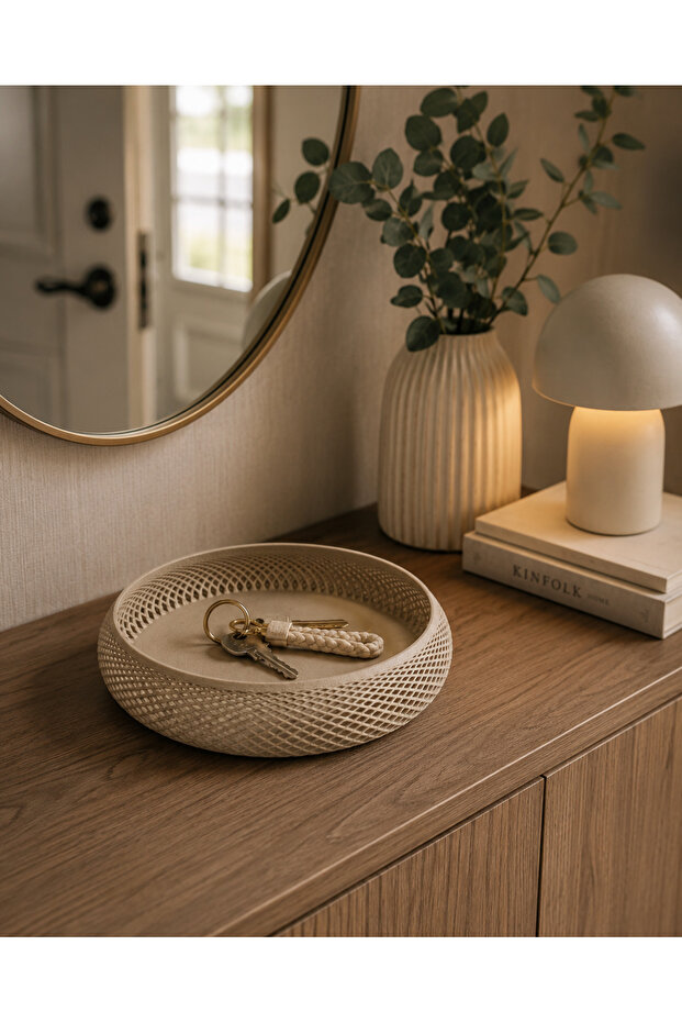 Honeycomb Patterned Decorative Basket 20 cm | Keychain, Jewelry, and Desktop Organizer | Modern 3D Manufacturing Design