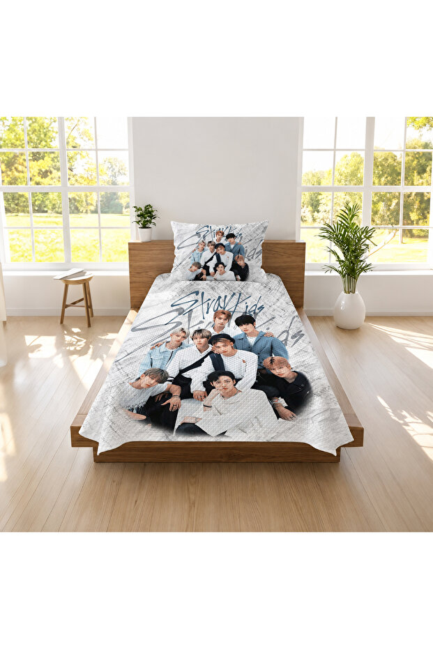 غطاء لحاف هدية بتصميم ثلاثي الأبعاد مطبوع عليه شعار STRAY KIDS، طقم بيكيه مفرد